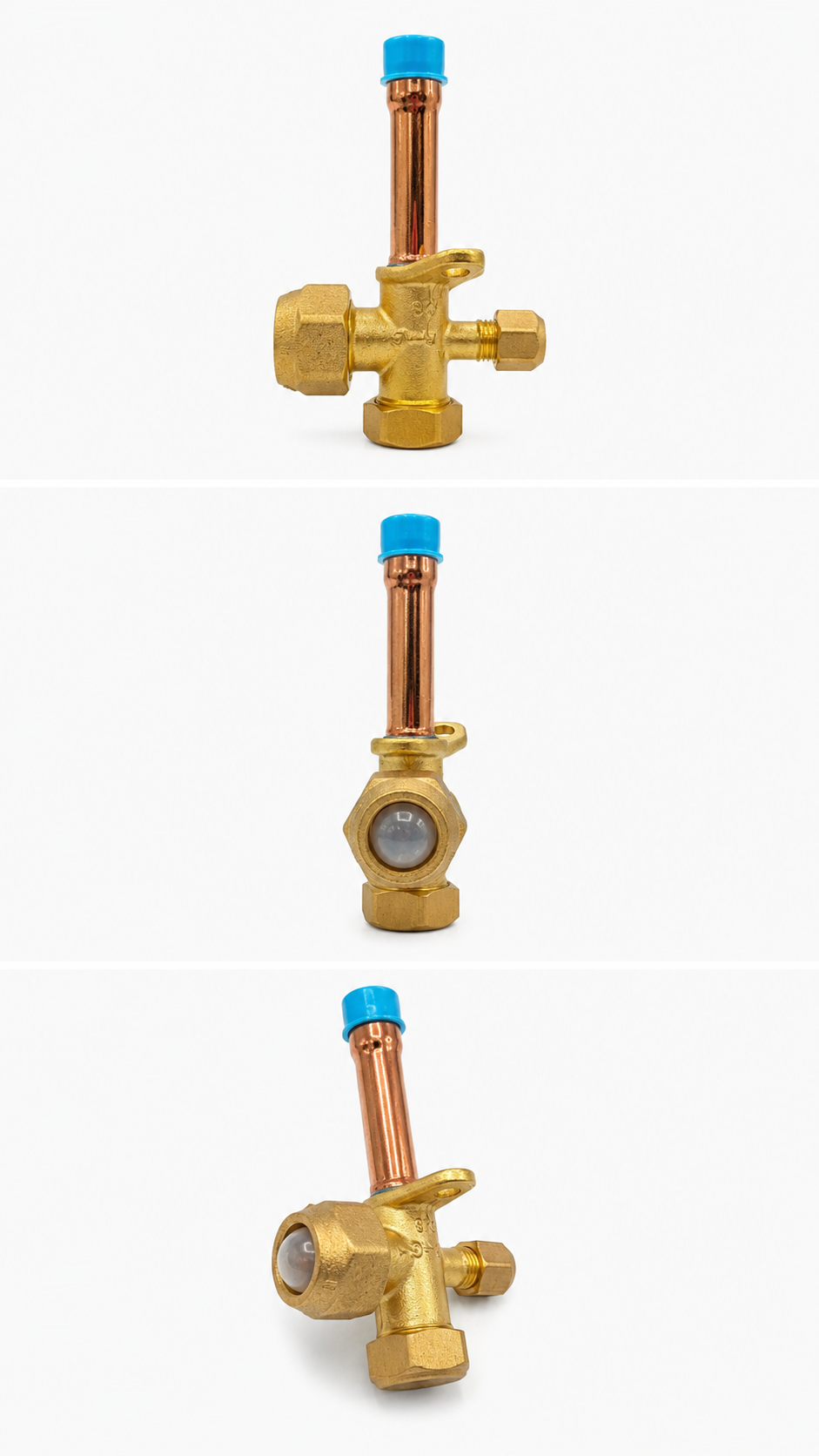 Válvula de Serviço de Cobre e Latão 5/8 COND UP para criação de ponto técnico de acesso em sistemas de refrigeração e climatização, componente para integração com linha frigorígena disponível na Grupo Smart Rio.